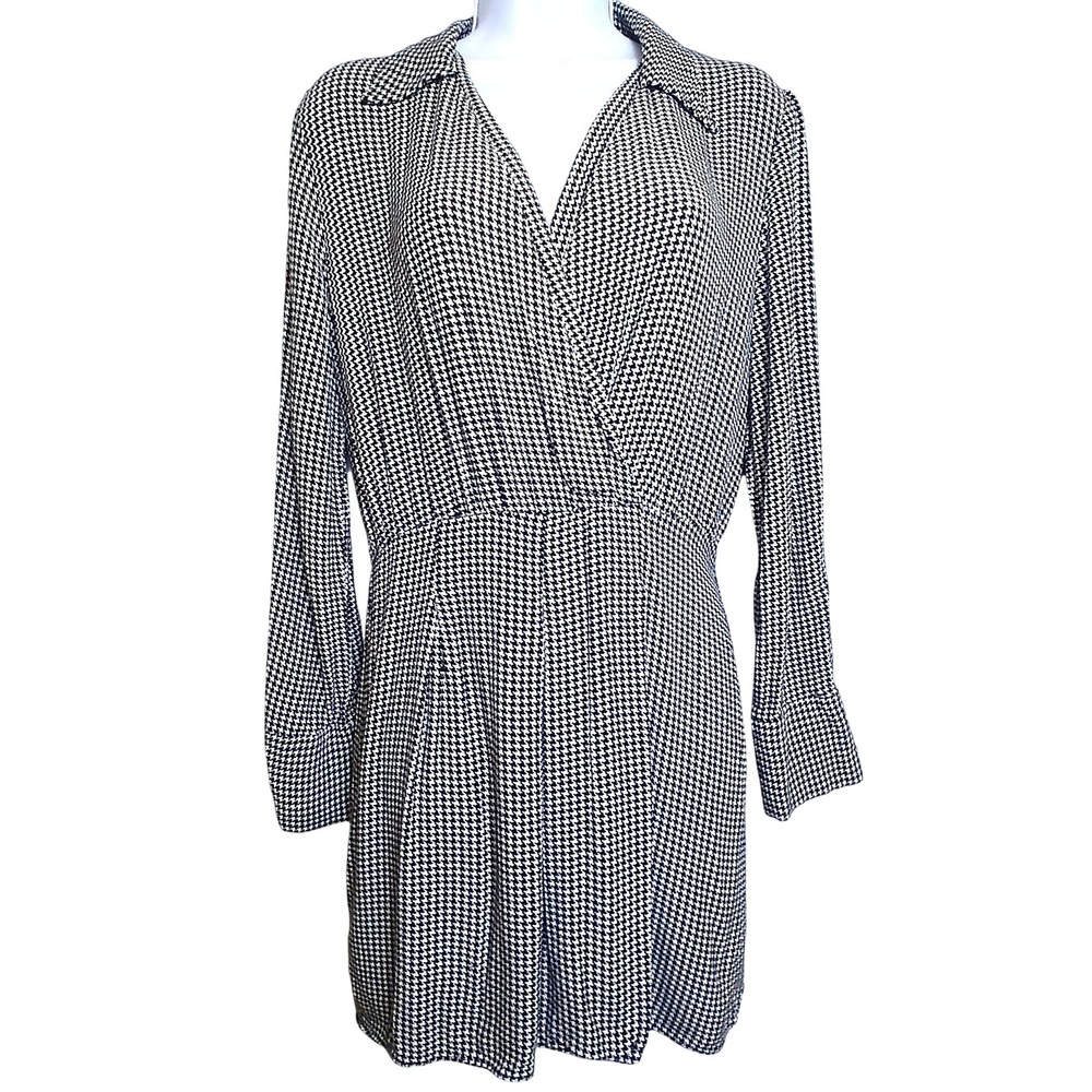 Zara Women M Houndstooth Wrap Mini Dress Old Money Dark Academia Black White - Picture 2 of 10